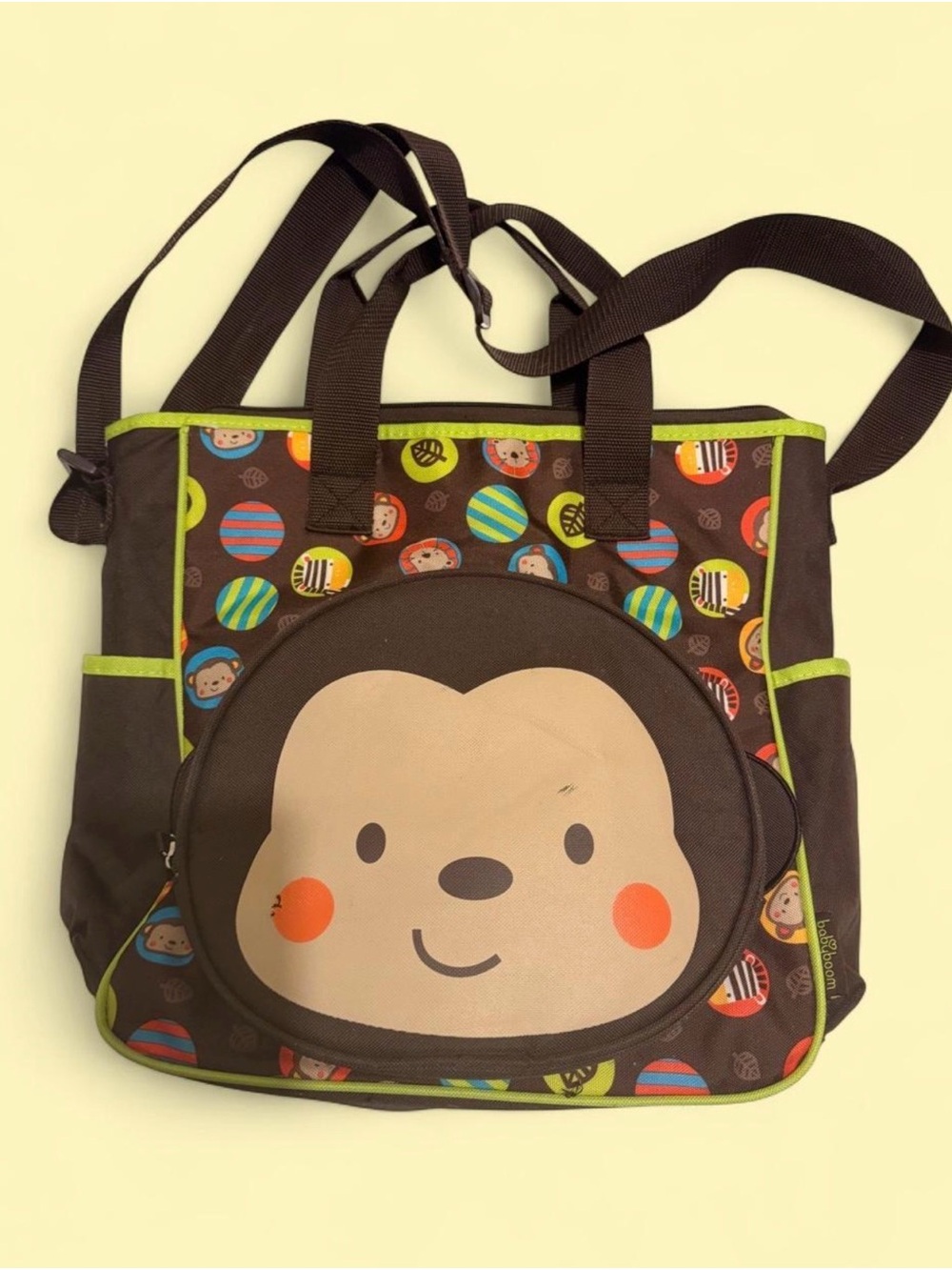 Kids Cute Babyboom Monkey Face Tote Bag Diaper Bag in Brown and Green